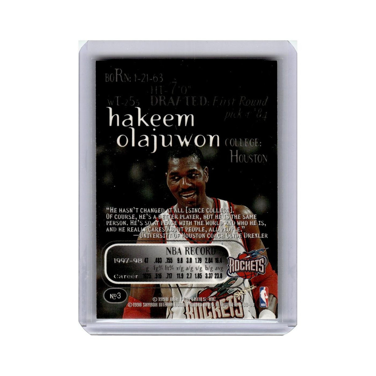 Hakeem Olajuwon 1998 Skybox Thunder #3 Houston Rockets Basketball Card NM