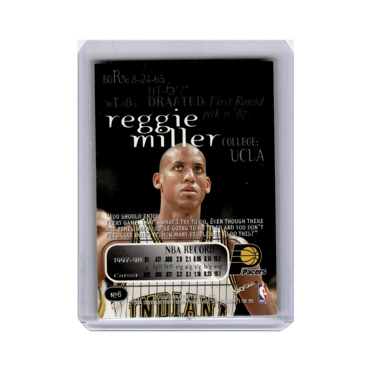 Reggie Miller 1998 Skybox Thunder #6 Indiana Pacers Basketball Card NM