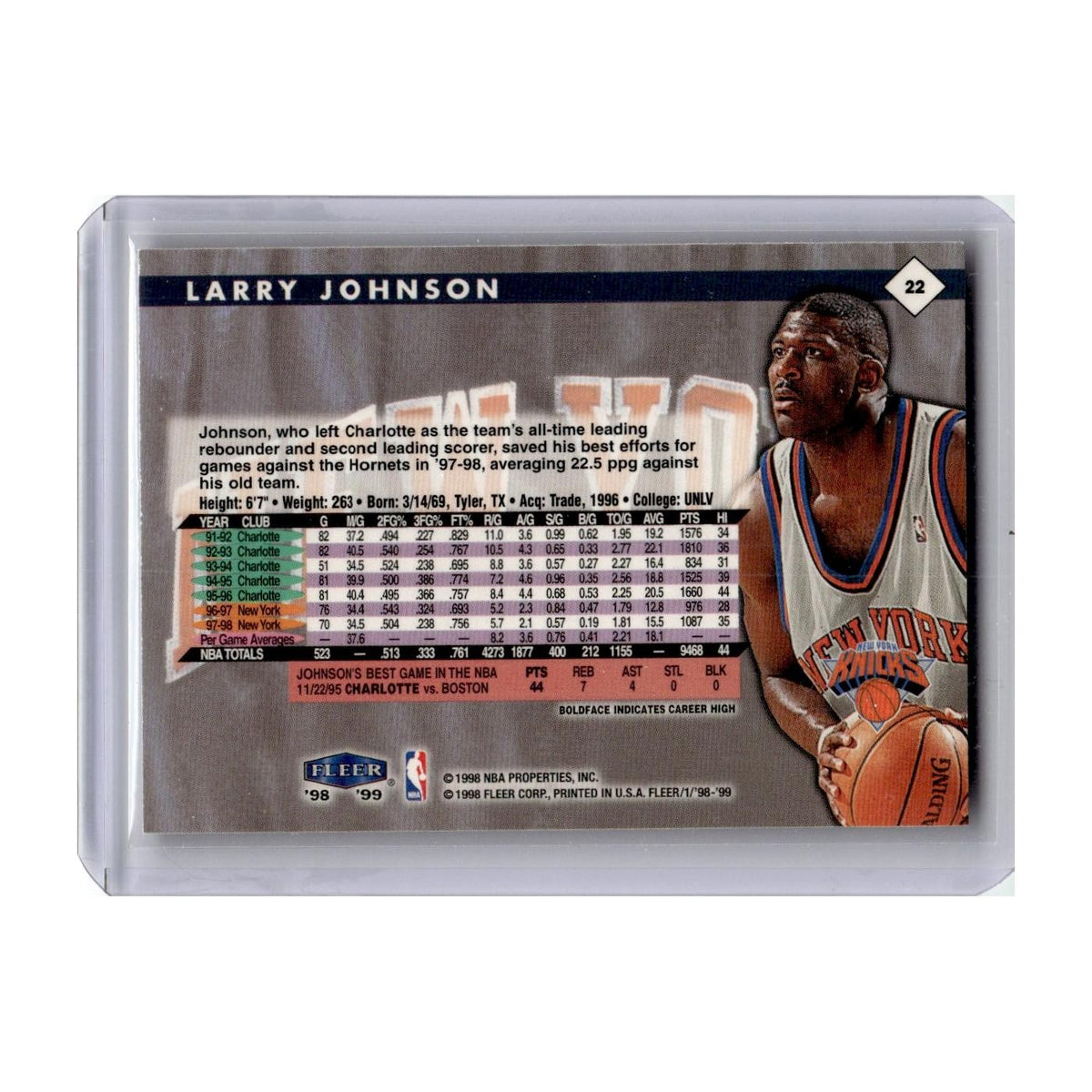 Larry Johnson 1998 Fleer Tradition #22 New York Knicks Basketball Card NM