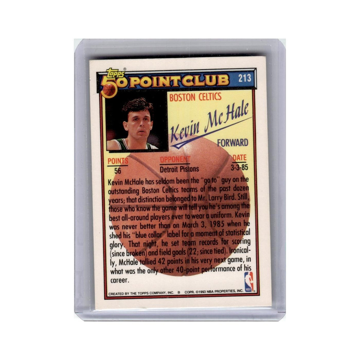 Kevin McHale 1993 Topps #213 Boston Celtics Basketball Card NM
