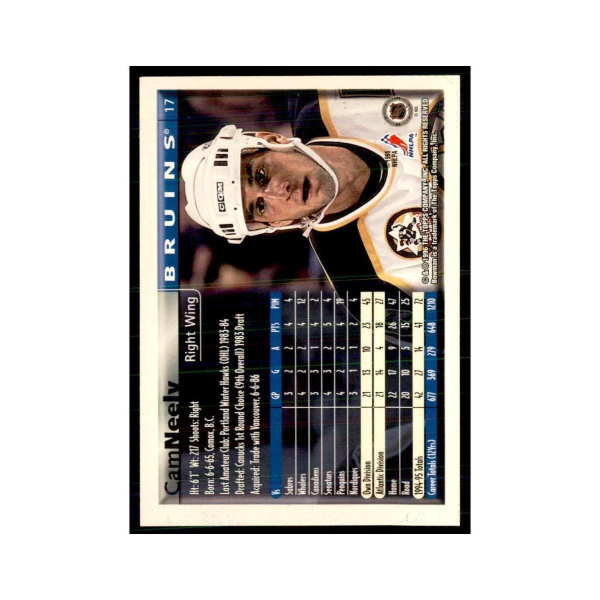 1995 Bowman Cam Neely Boston Bruins #17