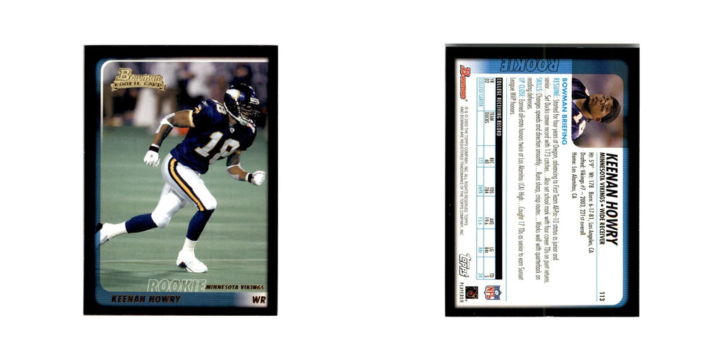 2003 Bowman Keenan Howry RC Football Cards #113