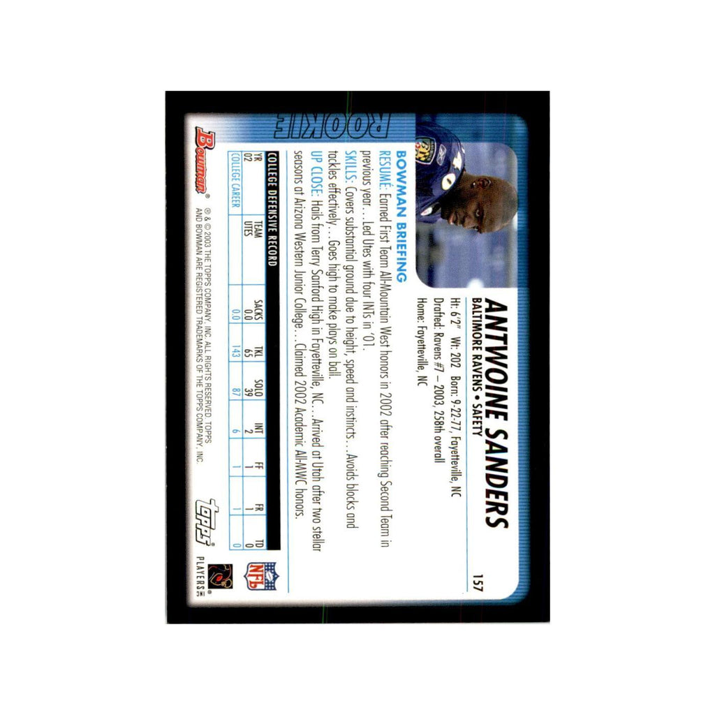 2003 Bowman Antwoine Sanders RC Football Cards #157
