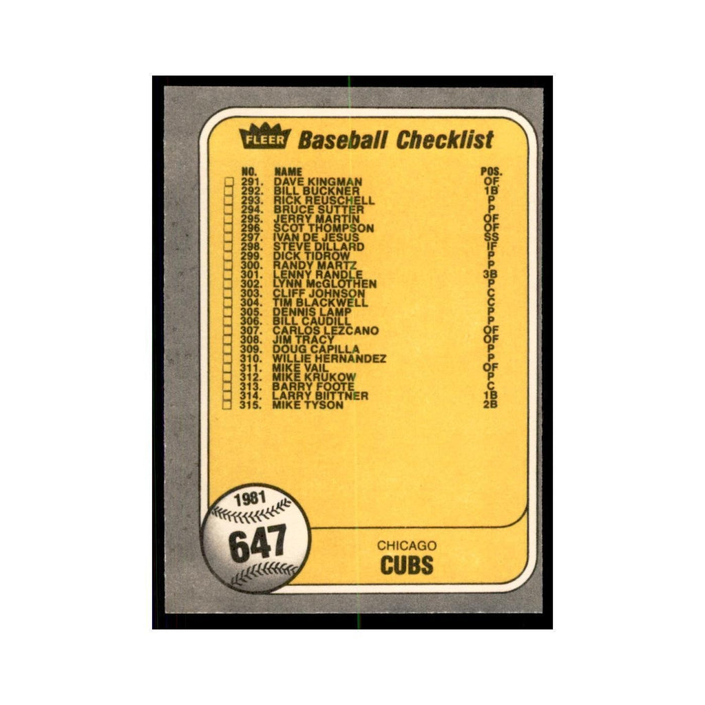 1981 Fleer Checklist Angels/Cubs Baseball Cards #647