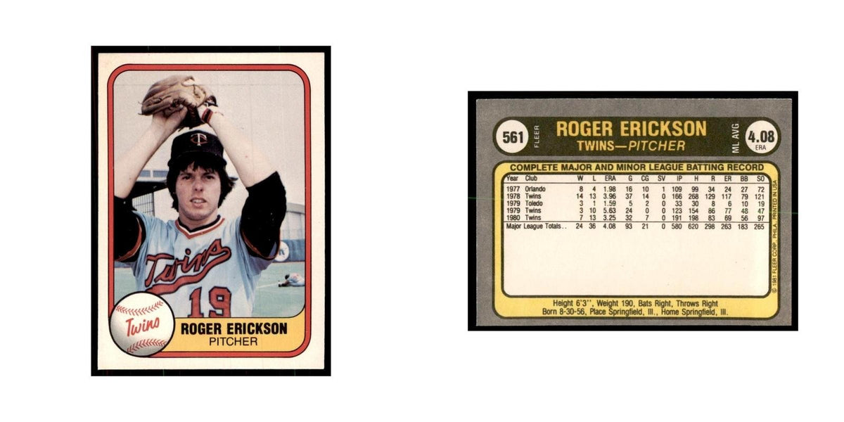 1981 Fleer Roger Erickson Baseball Cards #561