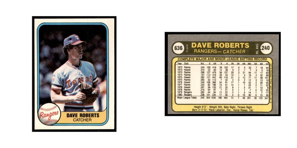 1981 Fleer Dave Roberts Baseball Cards #636