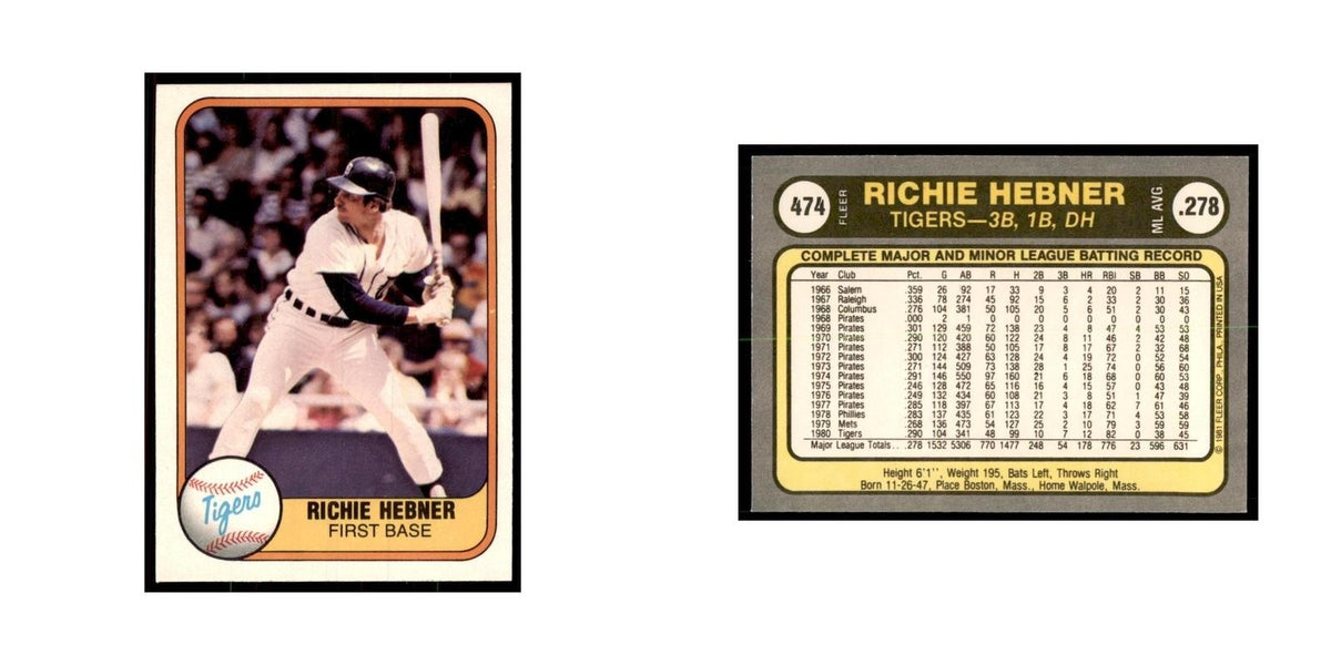 1981 Fleer Richie Hebner Baseball Cards #474