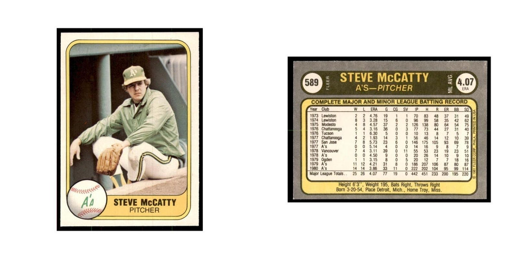 1981 Fleer Steve McCatty Baseball Cards #589