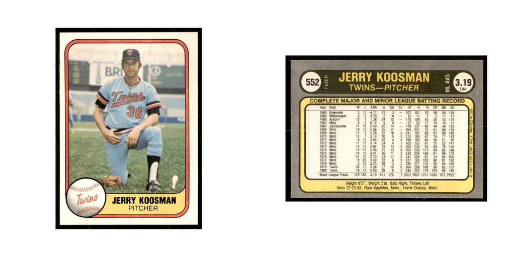 1981 Fleer Jerry Koosman Baseball Cards #552