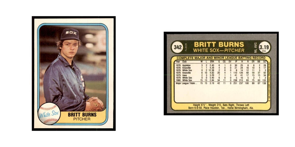 1981 Fleer Britt Burns Baseball Cards #342