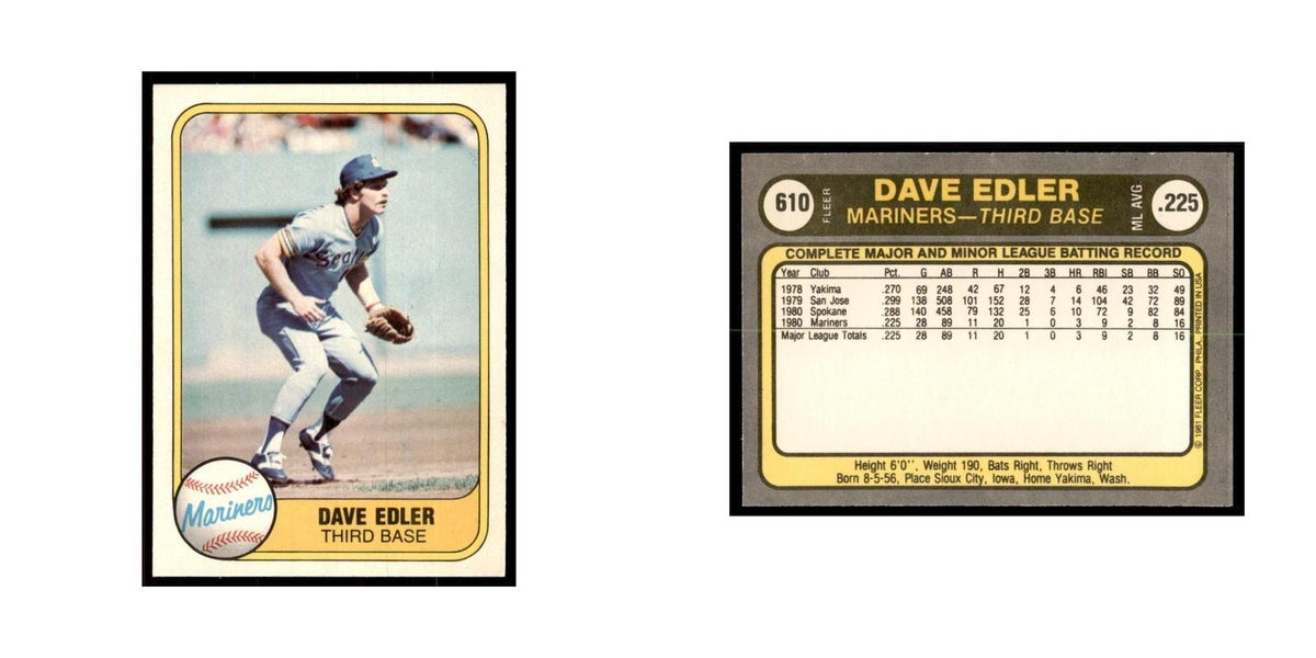 1981 Fleer Dave Edler Baseball Cards #610