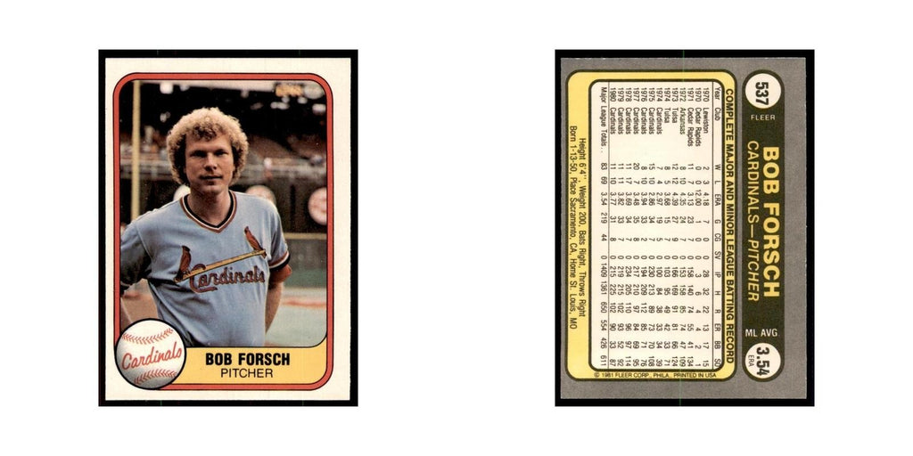 1981 Fleer Bob Forsch Baseball Cards #537