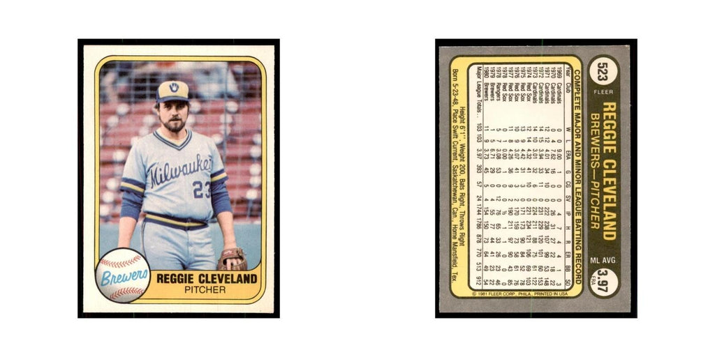 1981 Fleer Reggie Cleveland Baseball Cards #523