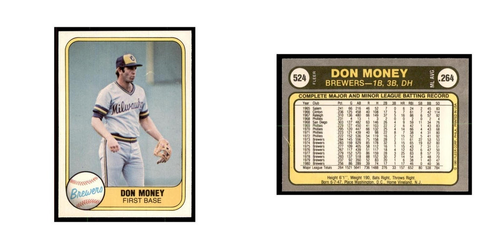 1981 Fleer Don Money Baseball Cards #524