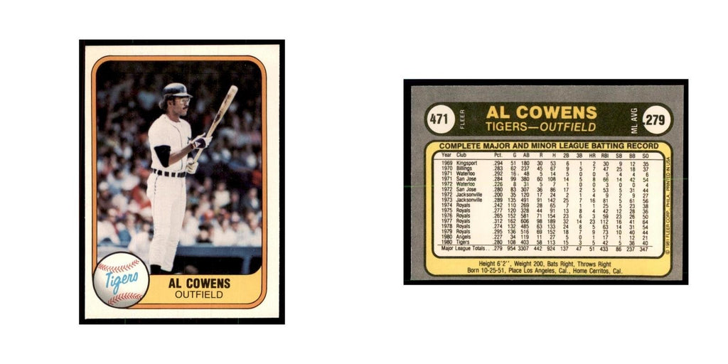 1981 Fleer Al Cowens Baseball Cards #471