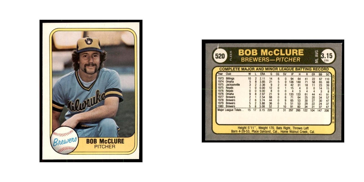 1981 Fleer Bob McClure Baseball Cards #520