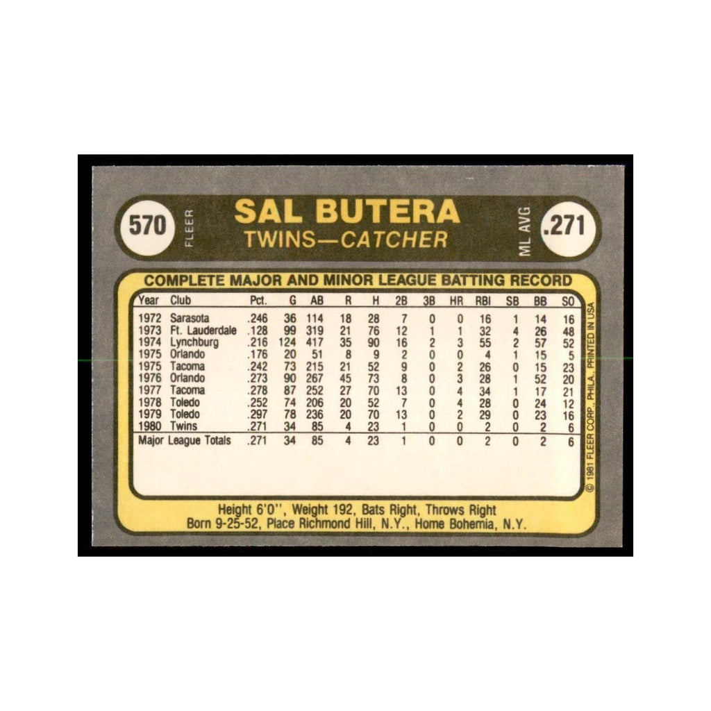 1981 Fleer Sal Butera Baseball Cards #570
