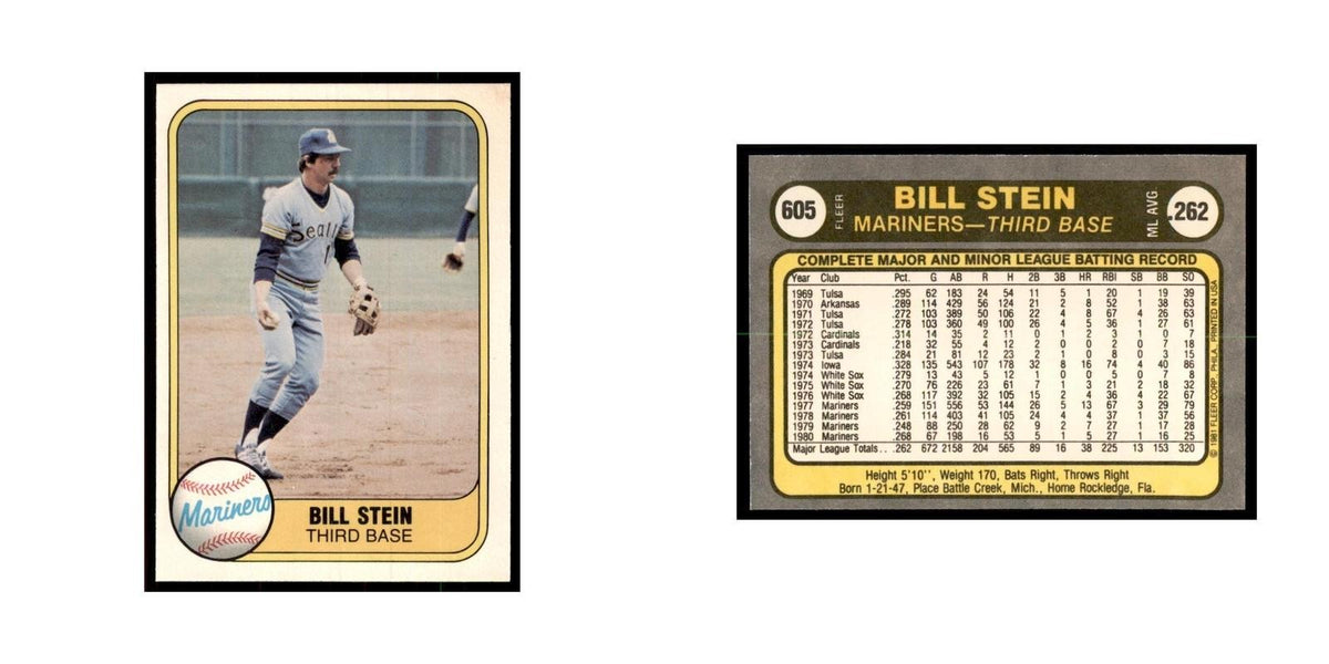 1981 Fleer Bill Stein Baseball Cards #605