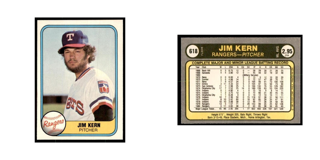 1981 Fleer Jim Kern Baseball Cards #618
