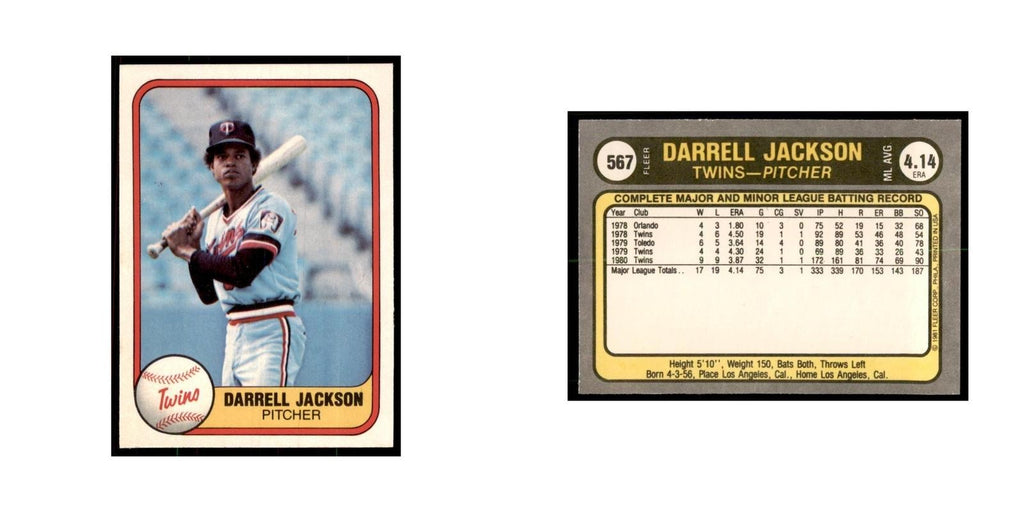 1981 Fleer Darrell Jackson Baseball Cards #567