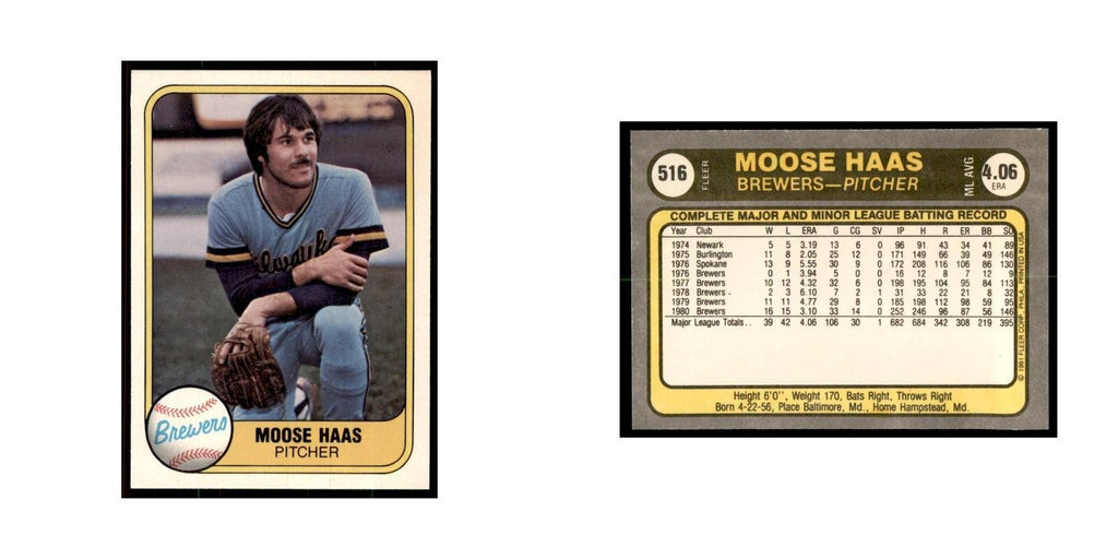 1981 Fleer Moose Haas Baseball Cards #516