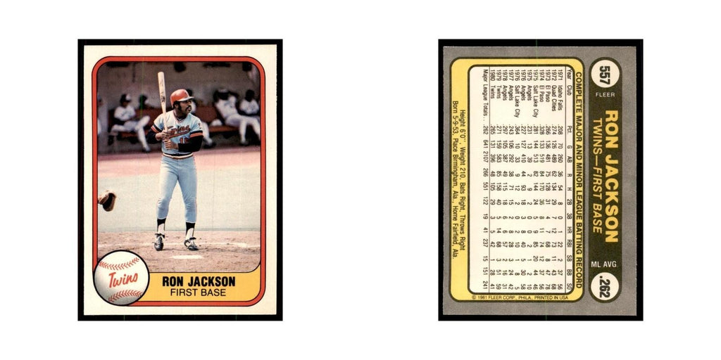 1981 Fleer Ron Jackson Baseball Cards #557