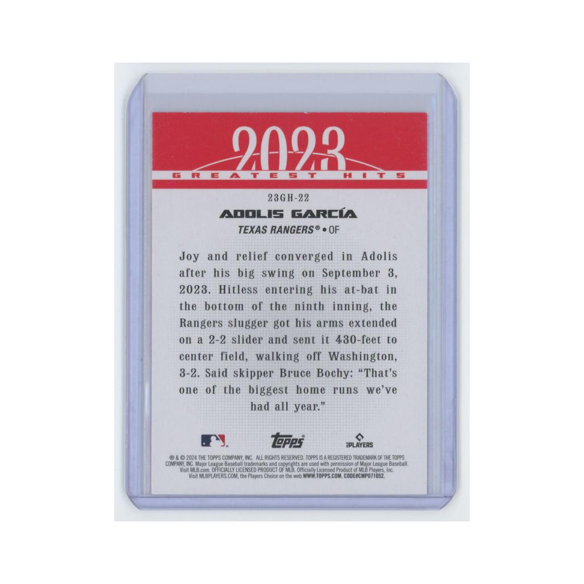 Adolis García 2024 Topps Greatest Hits #23GH-22 Texas Rangers Baseball Card NM