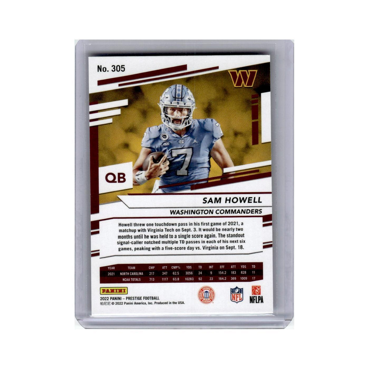 Sam Howell Rookie 2022 Panini Prestige #305 Washington Commanders NM