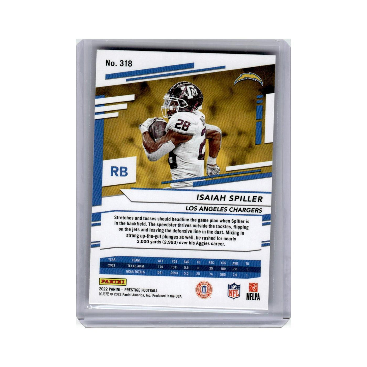 Isaiah Spiller Rookie 2022 Panini Prestige #318 Los Angeles Chargers NM