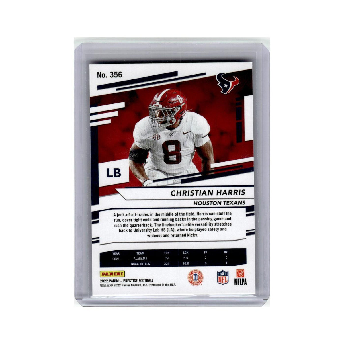 Christian Harris Rookie 2022 Panini Prestige #356 Houston Texans NM