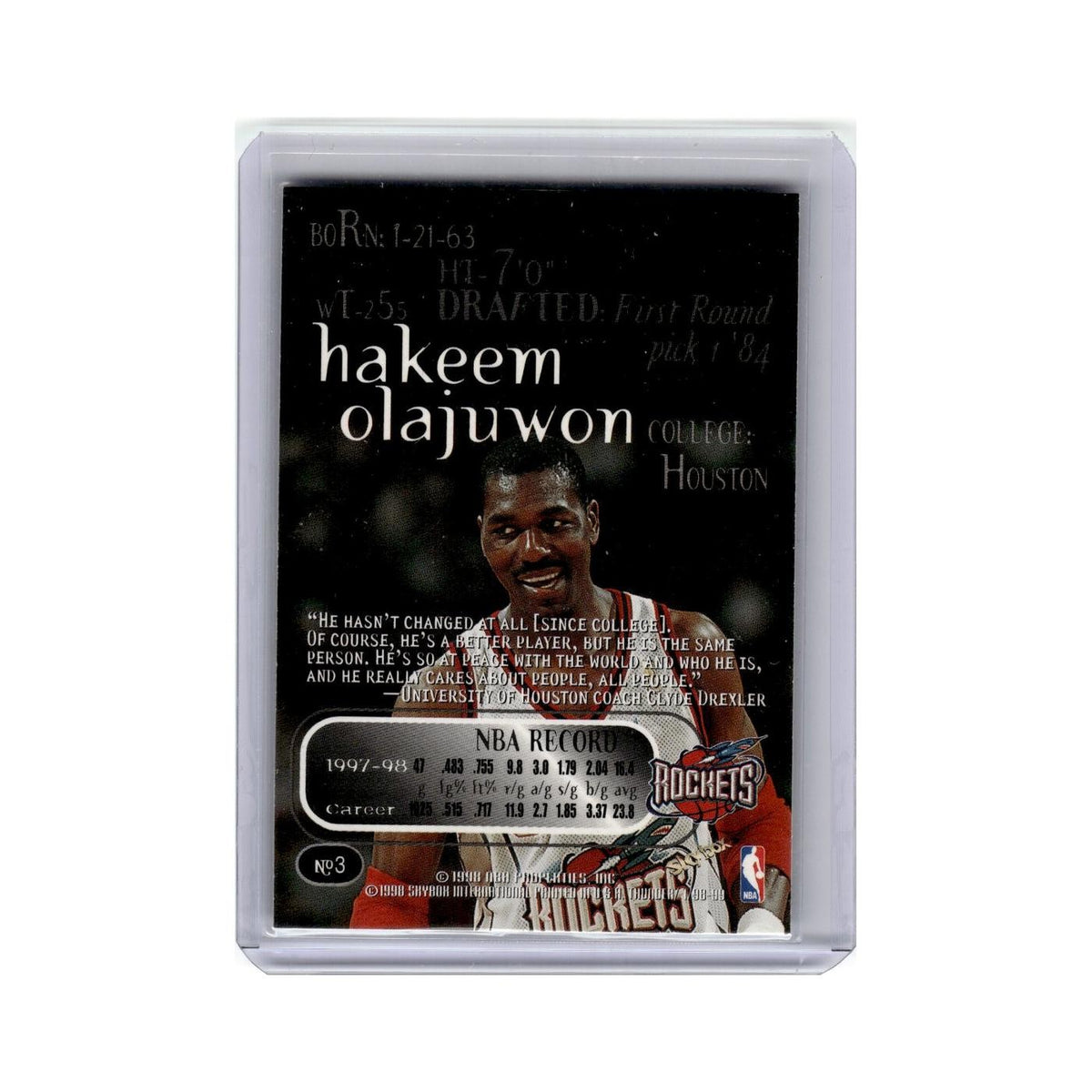 Hakeem Olajuwon 1998 SkyBox Thunder #3 Houston Rockets Basketball Card NM