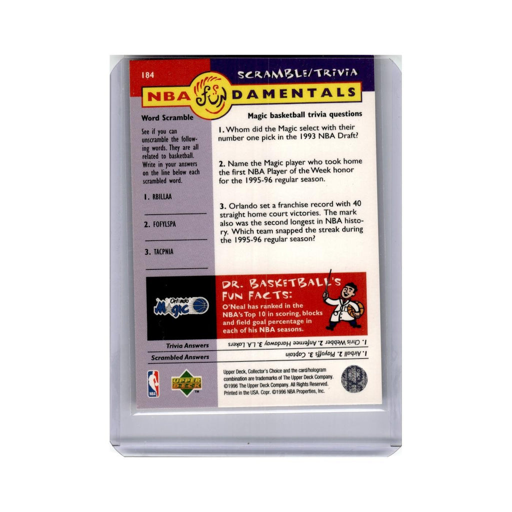 Shaquile O'Neal 1996 Collector's Choice Fundamentals #184 Orlando Magic NM