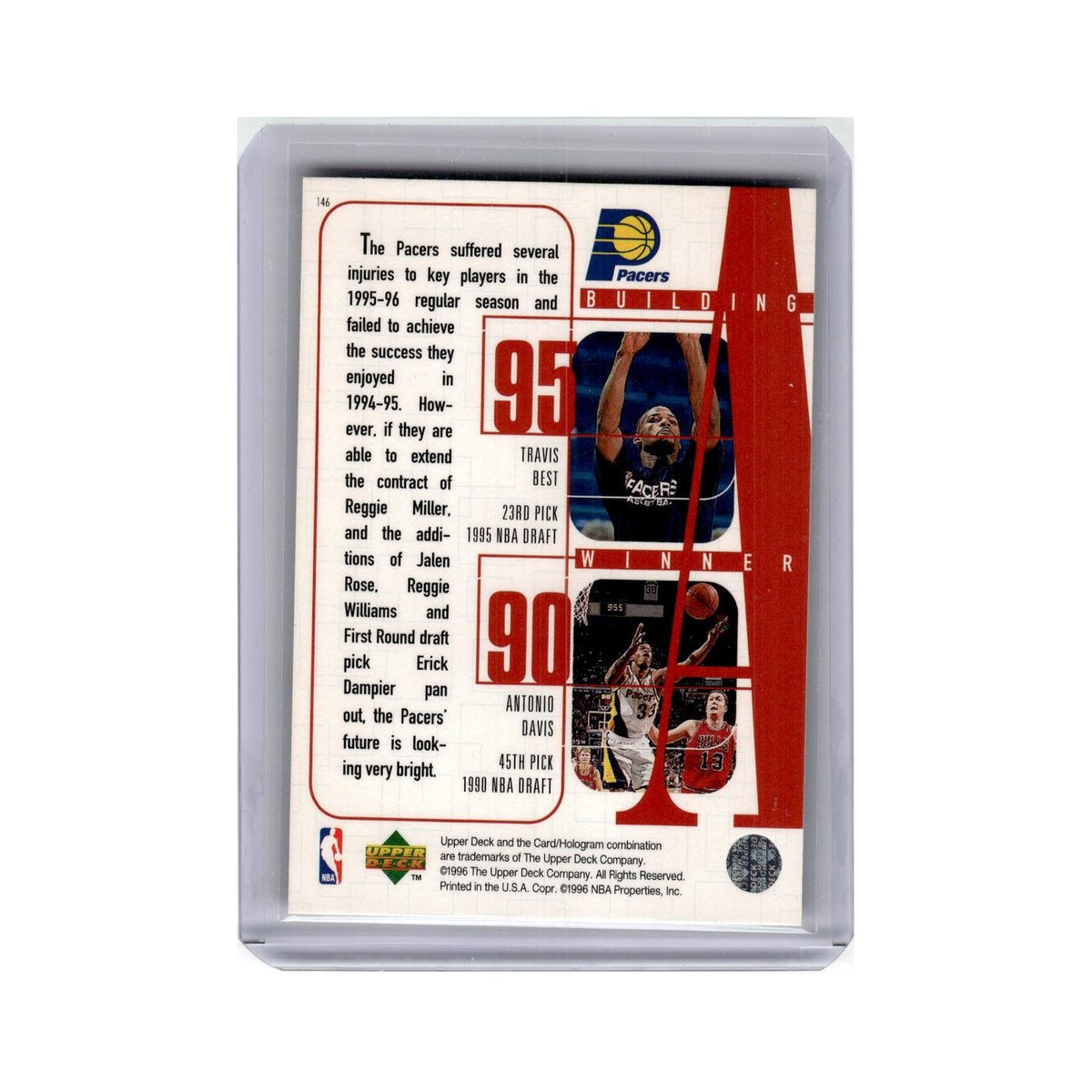 Reggie Miller Dale Davis Rik Smits 1996 Upper Deck #146 Indiana Pacers NM