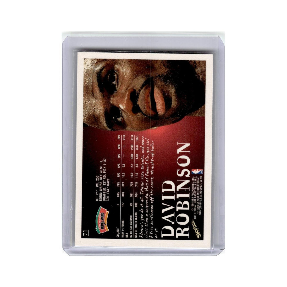 David Robinson 1998 NBA Hoops #71 San Antonio Spurs Basketball Card NM