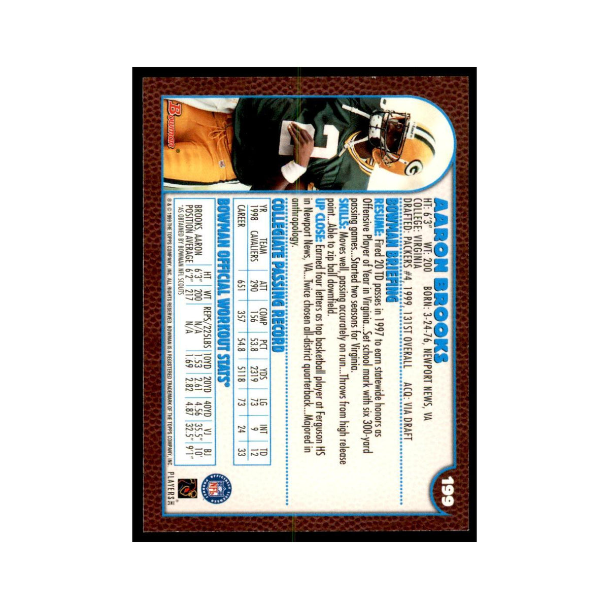1999 Bowman Aaron Brooks RC Football Cards #199