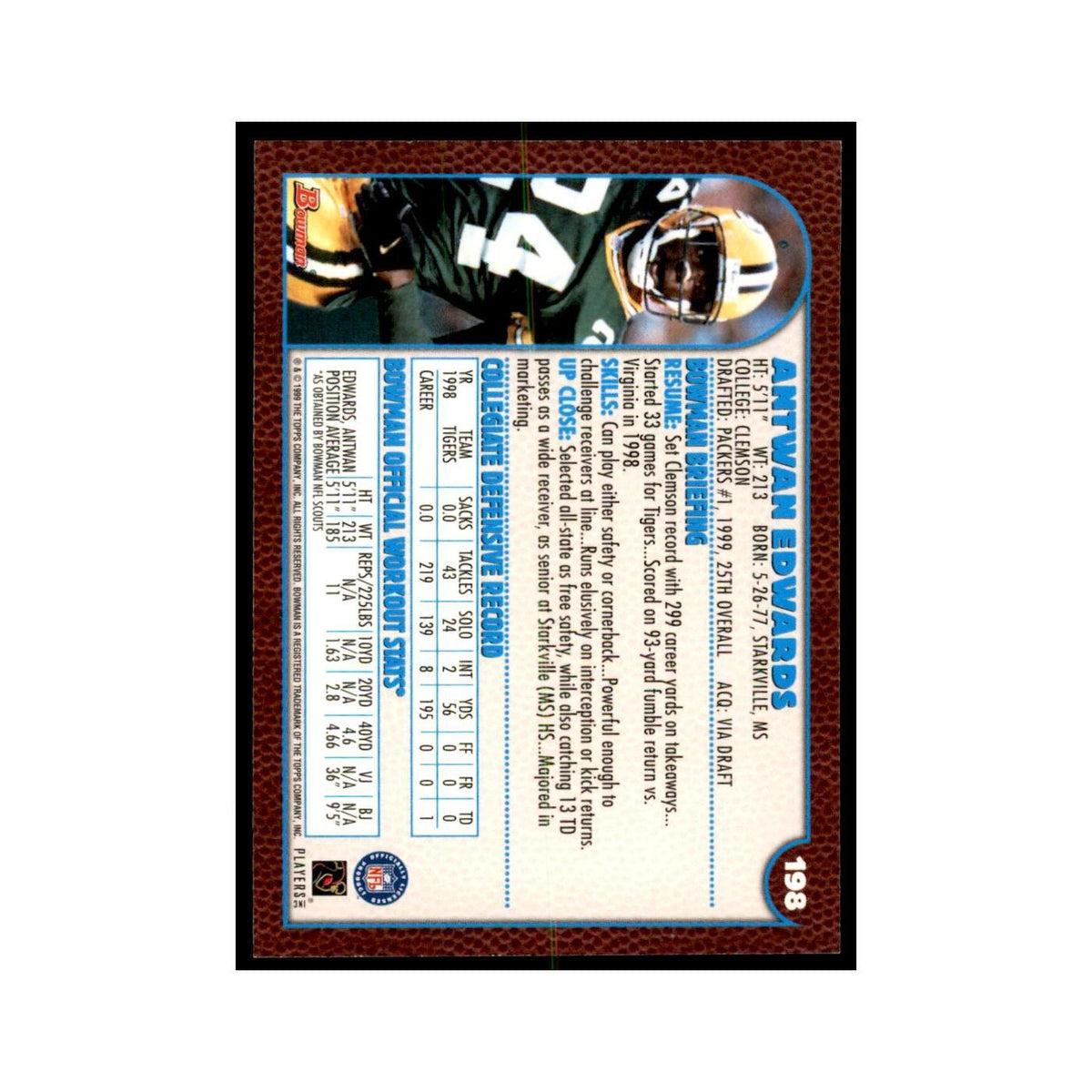 1999 Bowman Antuan Edwards RC Football Cards #198