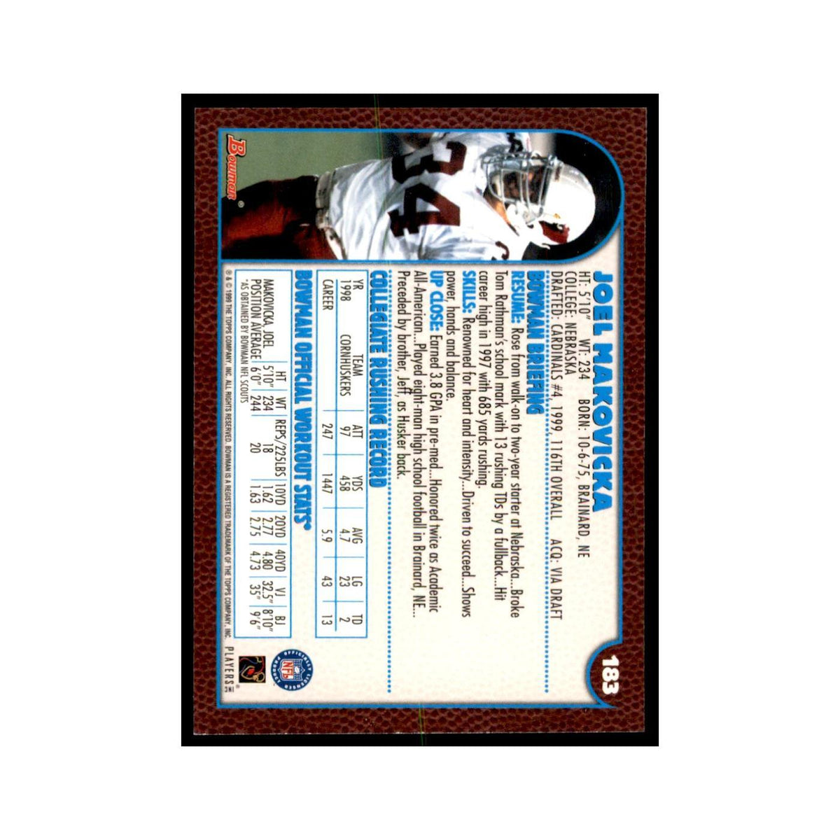 1999 Bowman Joel Makovicka RC Football Cards #183