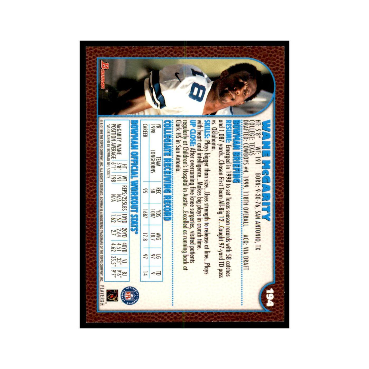 1999 Bowman Wane McGarity RC Football Cards #194