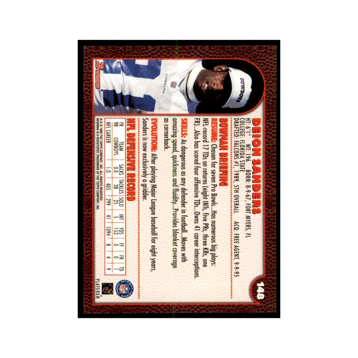 1999 Bowman Deion Sanders Football Cards #148