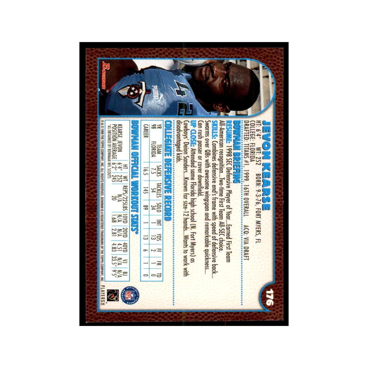 1999 Bowman Jevon Kearse RC Football Cards #176