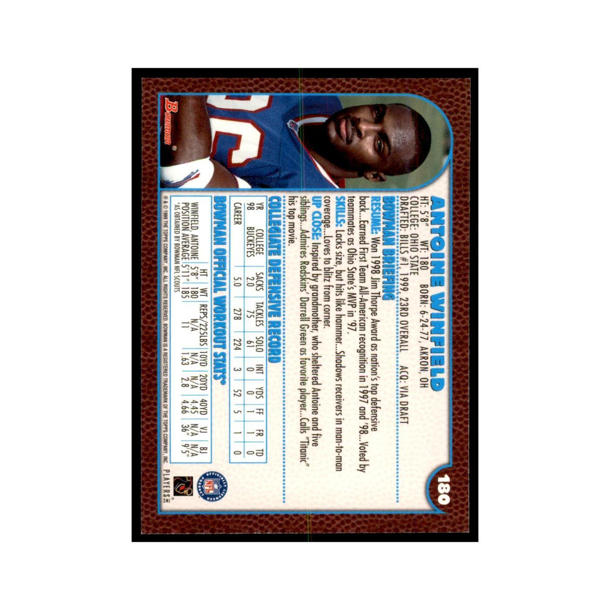 1999 Bowman Antoine Winfield RC Football Cards #180