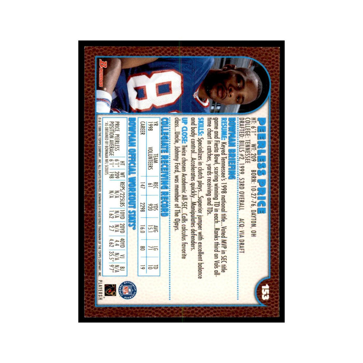 1999 Bowman Peerless Price RC Football Cards #153