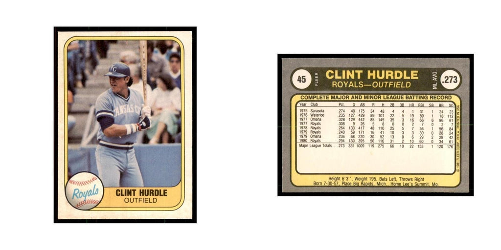 1981 Fleer Clint Hurdle Baseball Cards #45
