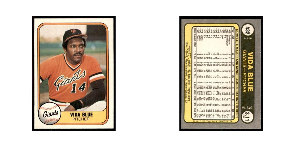 1981 Fleer Vida Blue Baseball Cards #432