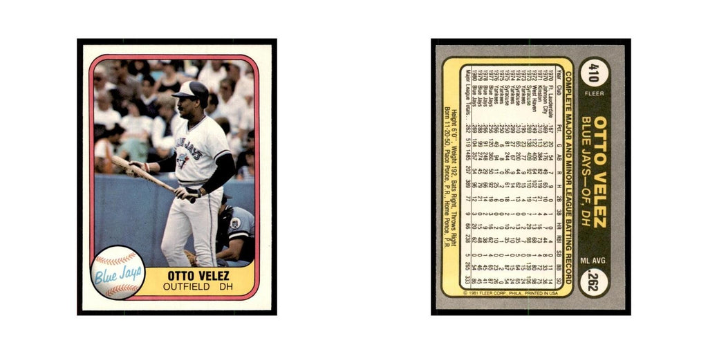 1981 Fleer Otto Velez Baseball Cards #410