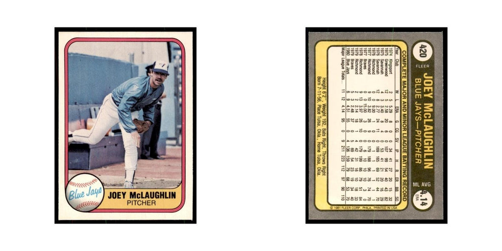 1981 Fleer Joey McLaughlin Baseball Cards #420