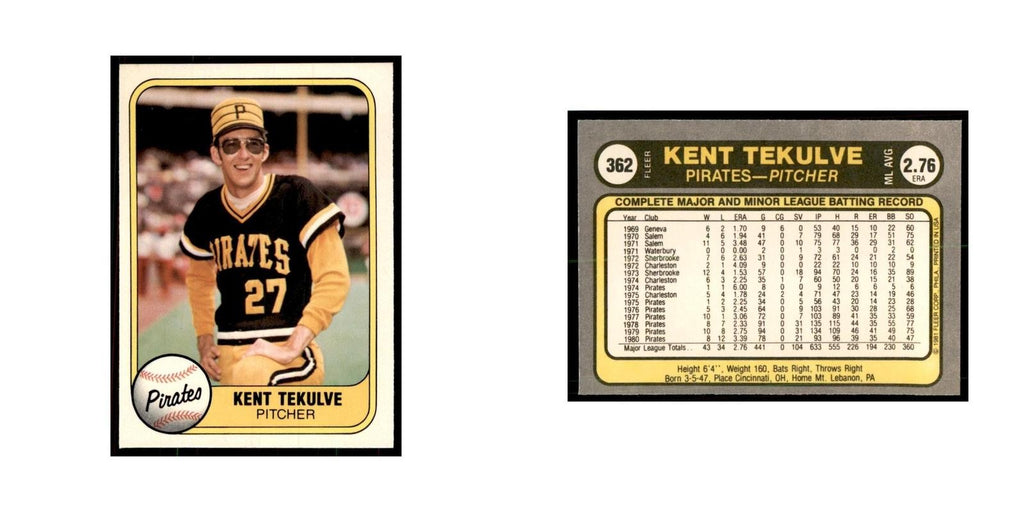 1981 Fleer Kent Tekulve Baseball Cards #362