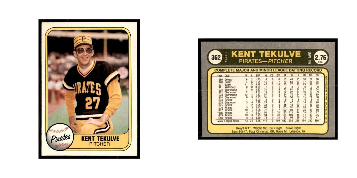1981 Fleer Kent Tekulve Baseball Cards #362