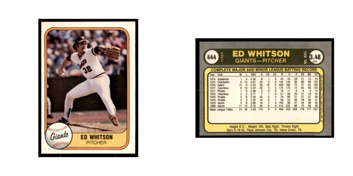 1981 Fleer Ed Whitson Baseball Cards #444