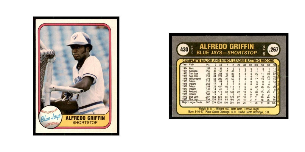 1981 Fleer Alfredo Griffin Baseball Cards #430